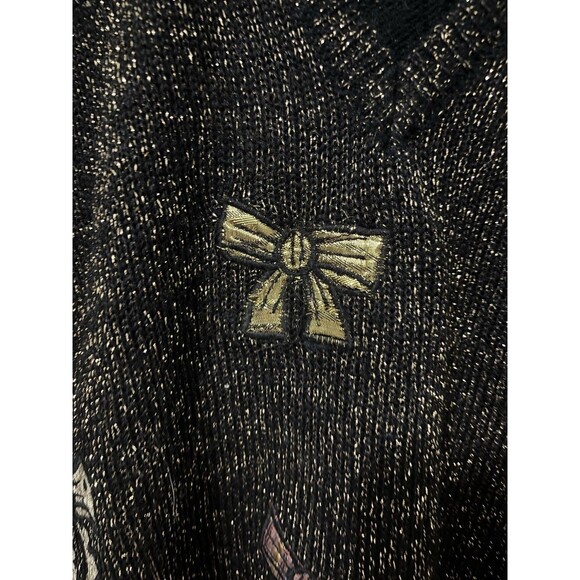 Vintage Mariea Kim Knitted Sweater Metallic glitter Bow Details Black Sz M - Picture 6 of 11